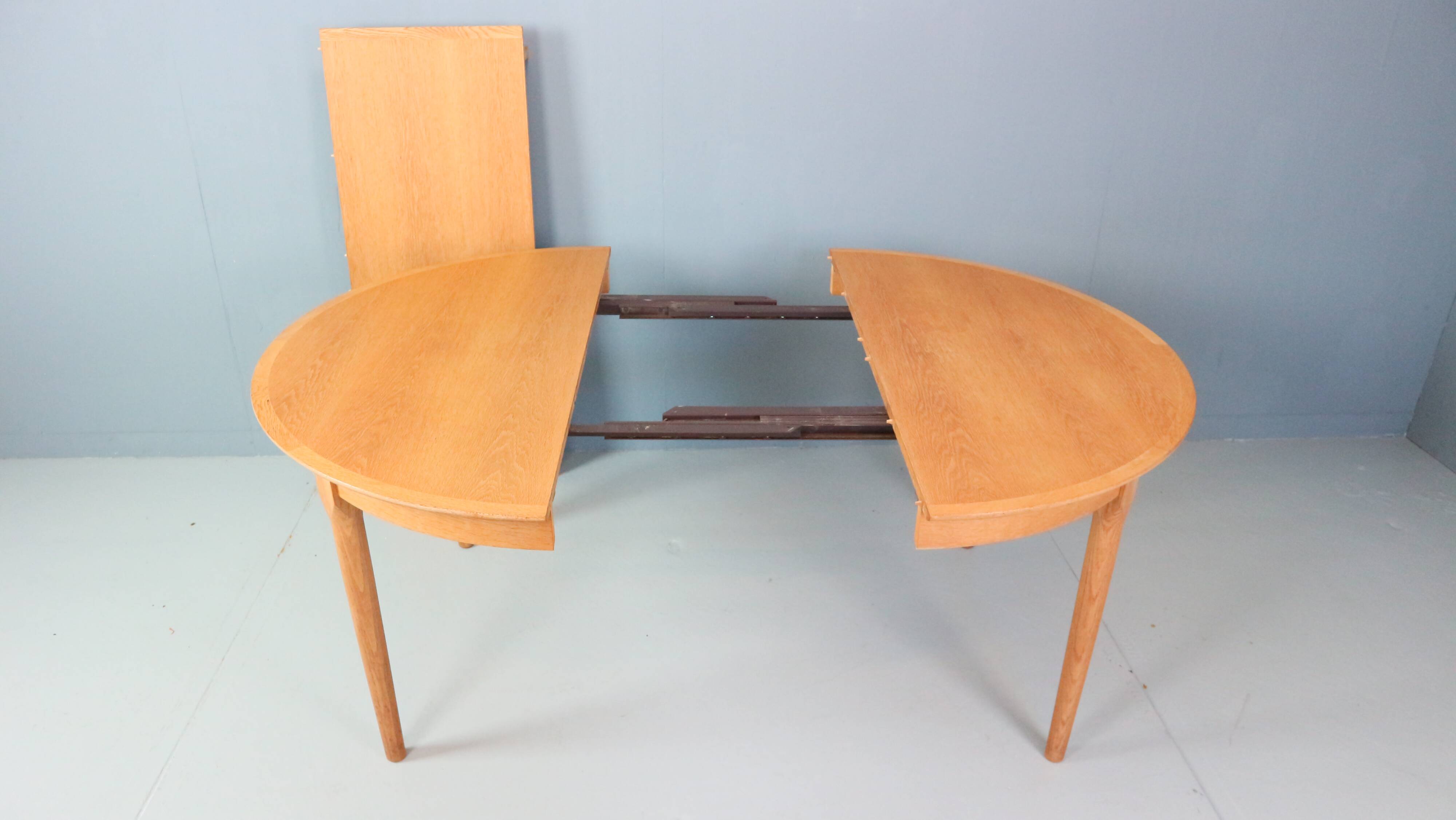 Danish Oak Round Extendable Dining Table By Rosengaarden 1960 Denmark
