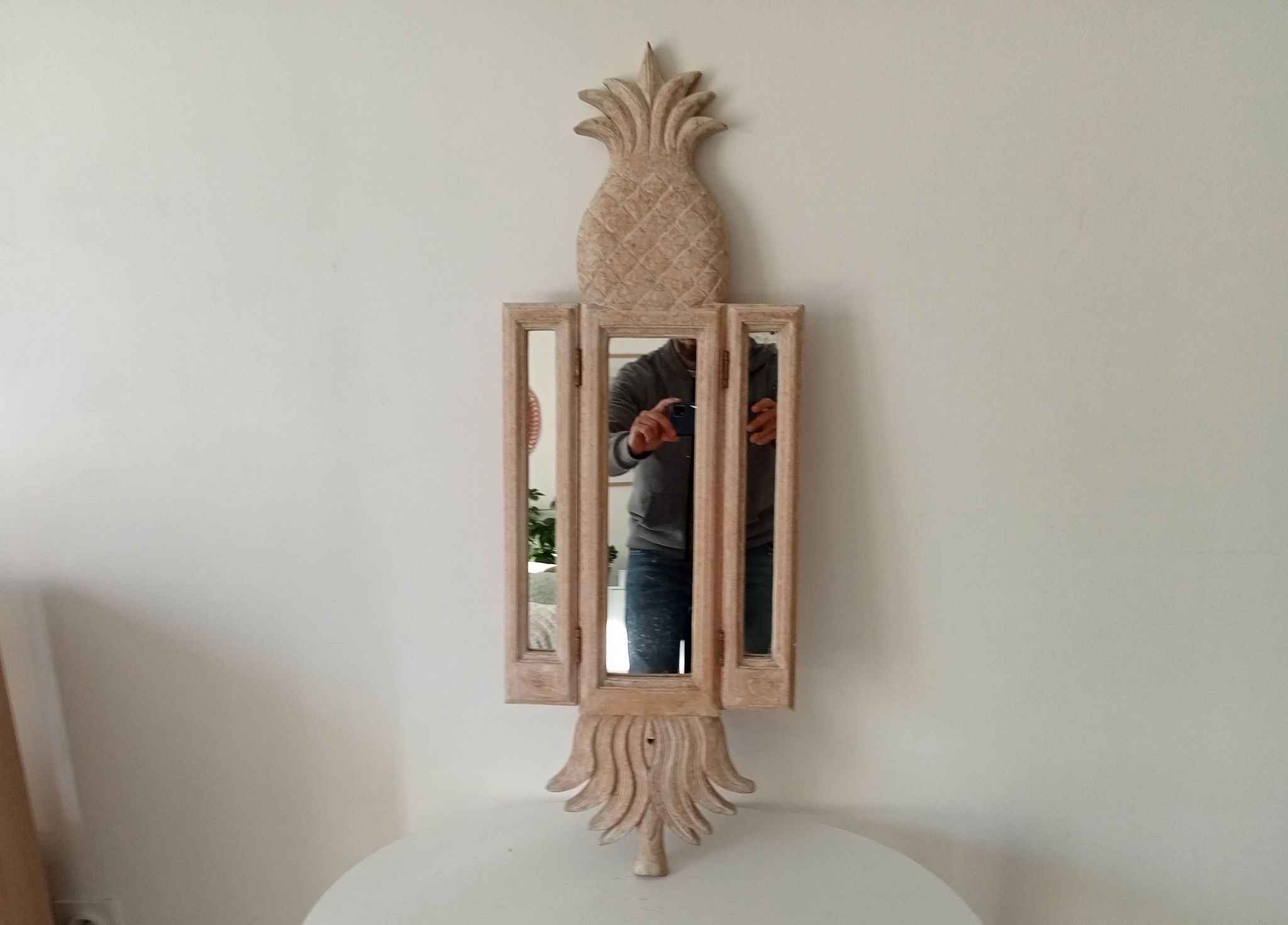Miroir triptyque Art déco Ananas en bois sculpté