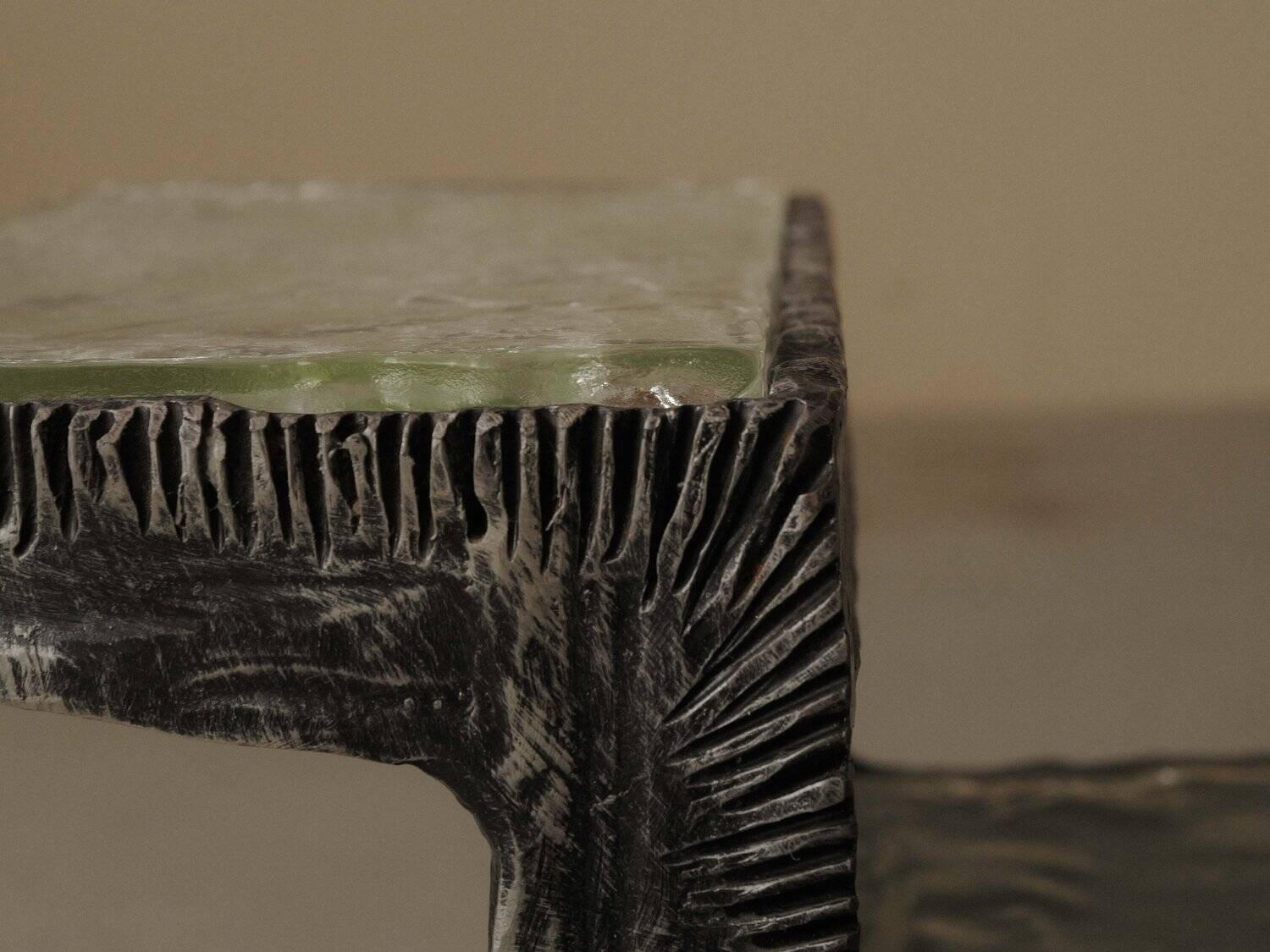 Illuminated side table in wrought iron, France, circa 1970.