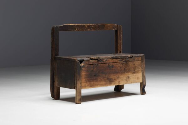Banc Coffre Primitif Wabi Sabi, France, 19ème Siècle