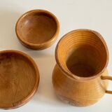 Vintage turned wood pitcher and 2 jars set