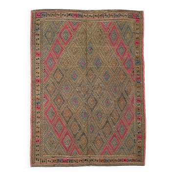 Yellow & Brown Tribal Vintage Kilim Rug, 184x246Cm