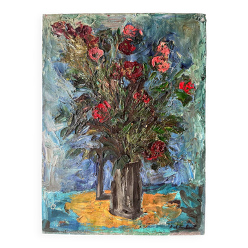 Bouquet de fleurs, technique au couteau, signé