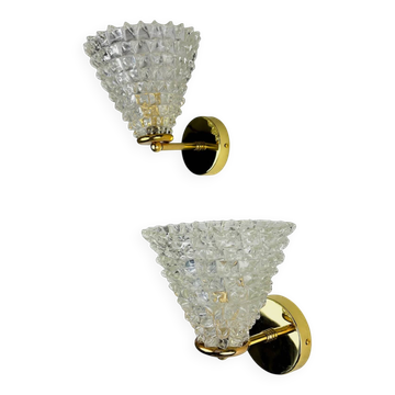 Pair of Mid-Century Barovier & Toso "Rostrato" Murano Glass Wall Lamps, Italy 1960s