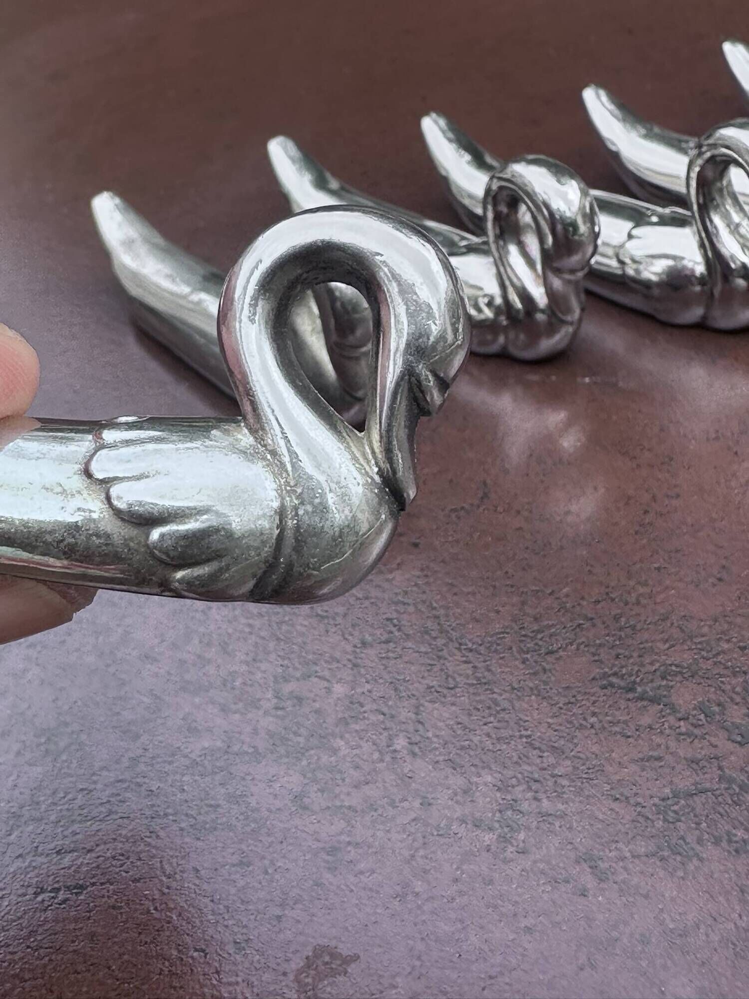 Set of 6 vintage silver-plated swan knife rests