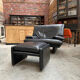 Black leather sofa – Italian design – 1980s