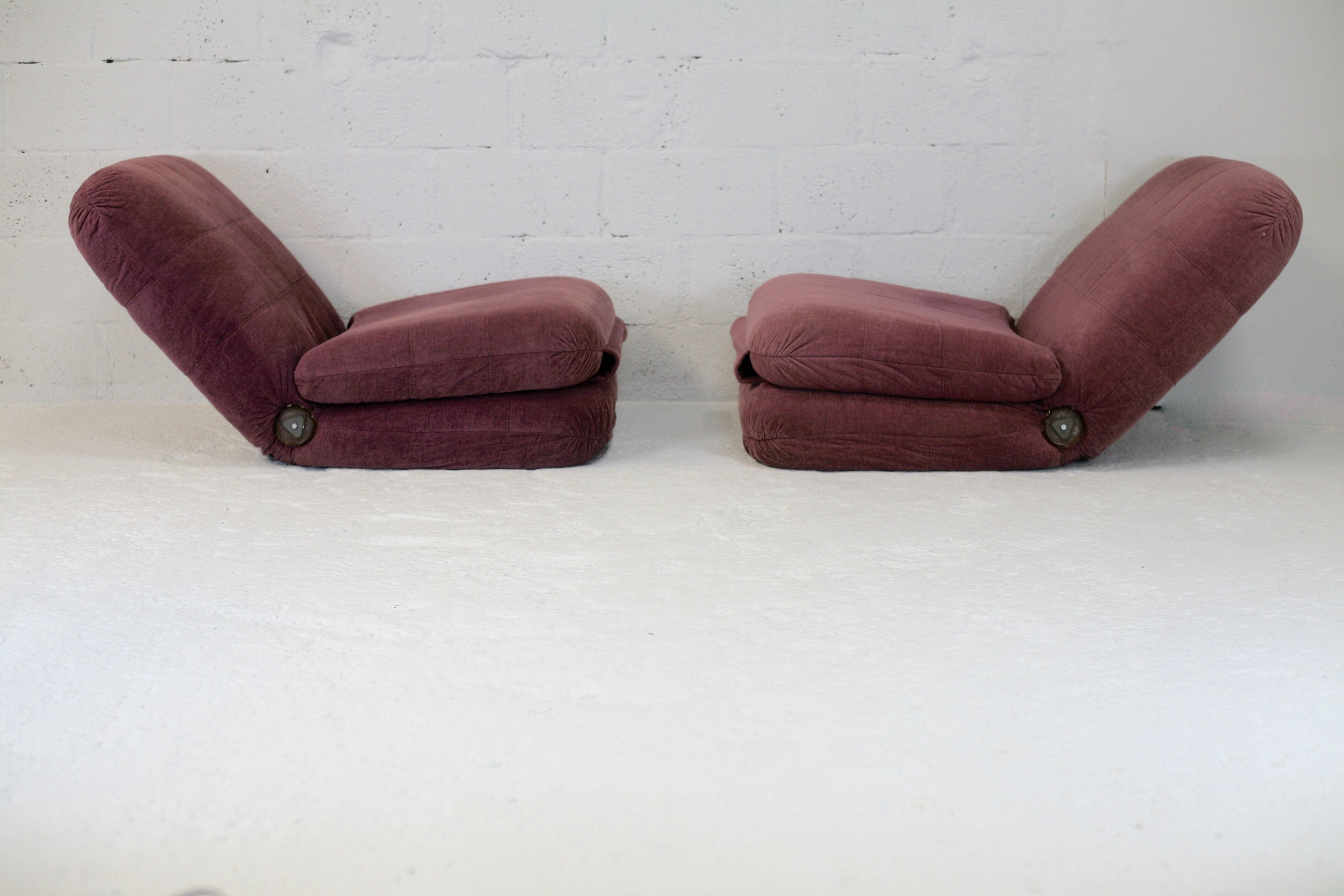 Pair of "eggplant" armchairs, France, circa 1970