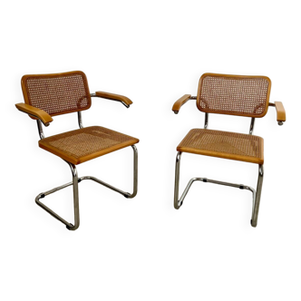 Lot 2 vintage Cesca B64 armchairs design Marcel Breuer 1970 Made in Italy light wood