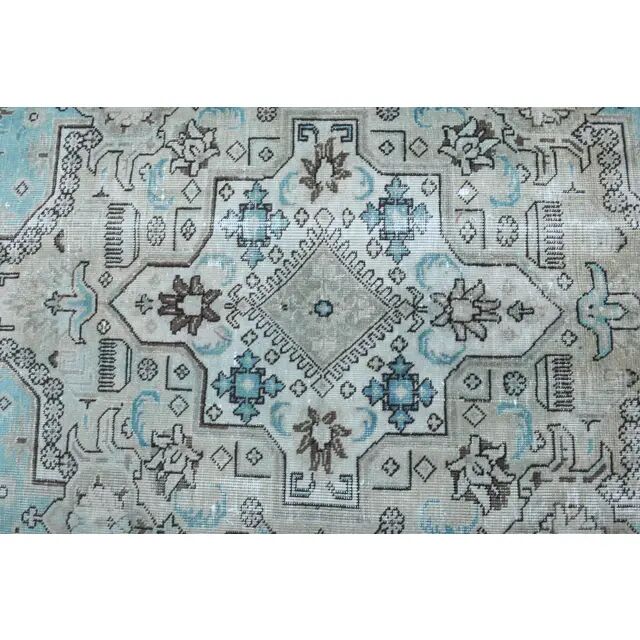 1970s Vintage Persian Handmade Wool Cotton Light Blue Area Rug 285x383