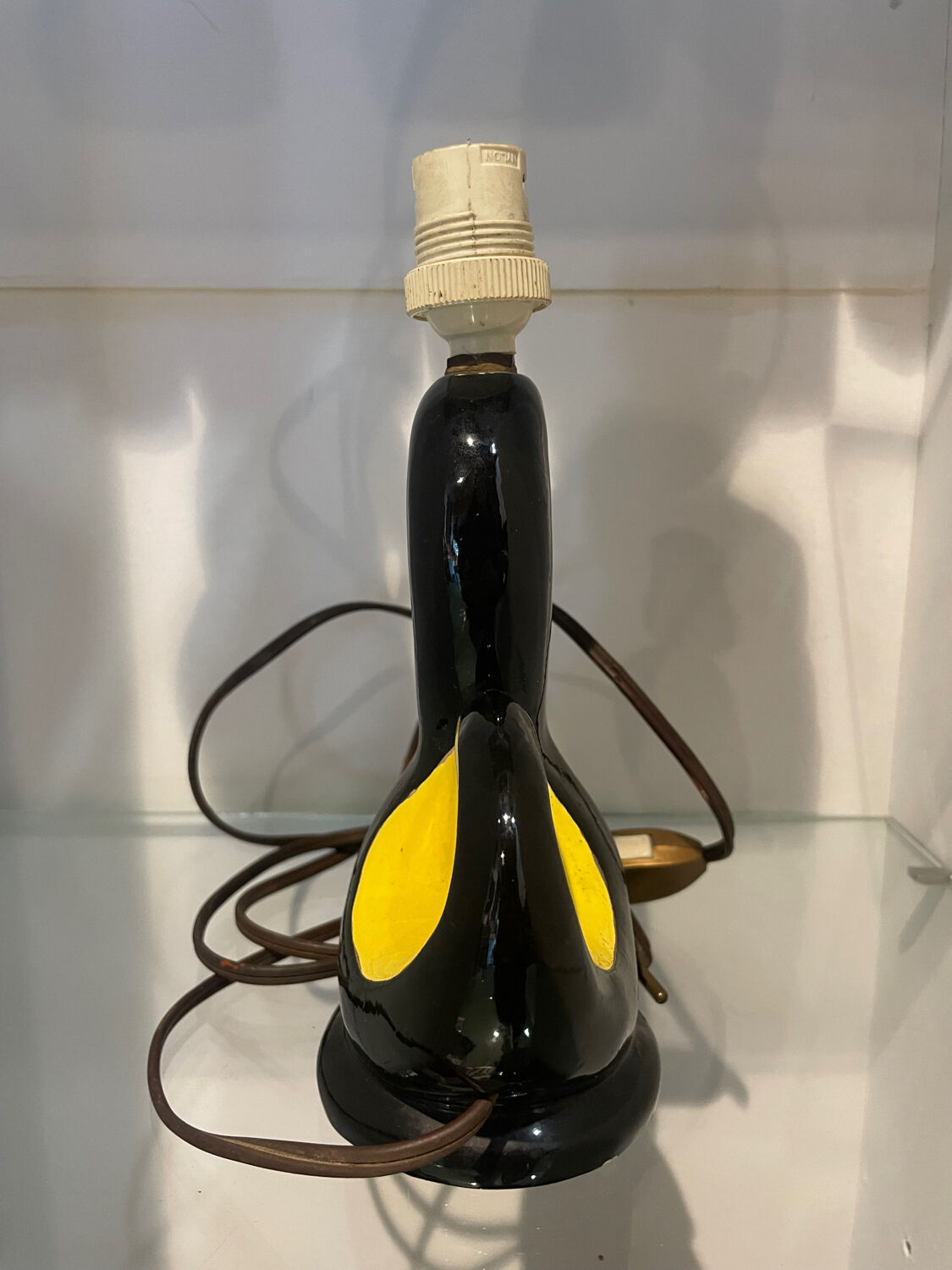 50s ceramic lamp base Vallauris black and yellow