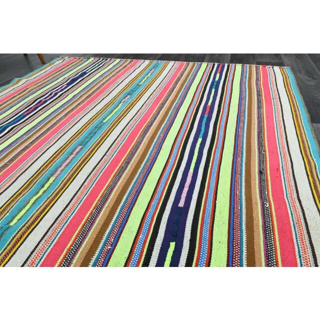 1970s Vintage Turkish Oushak Handmade Multi Color Area Rug 199x290
