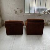 Pair 70s brown velvet armchairs