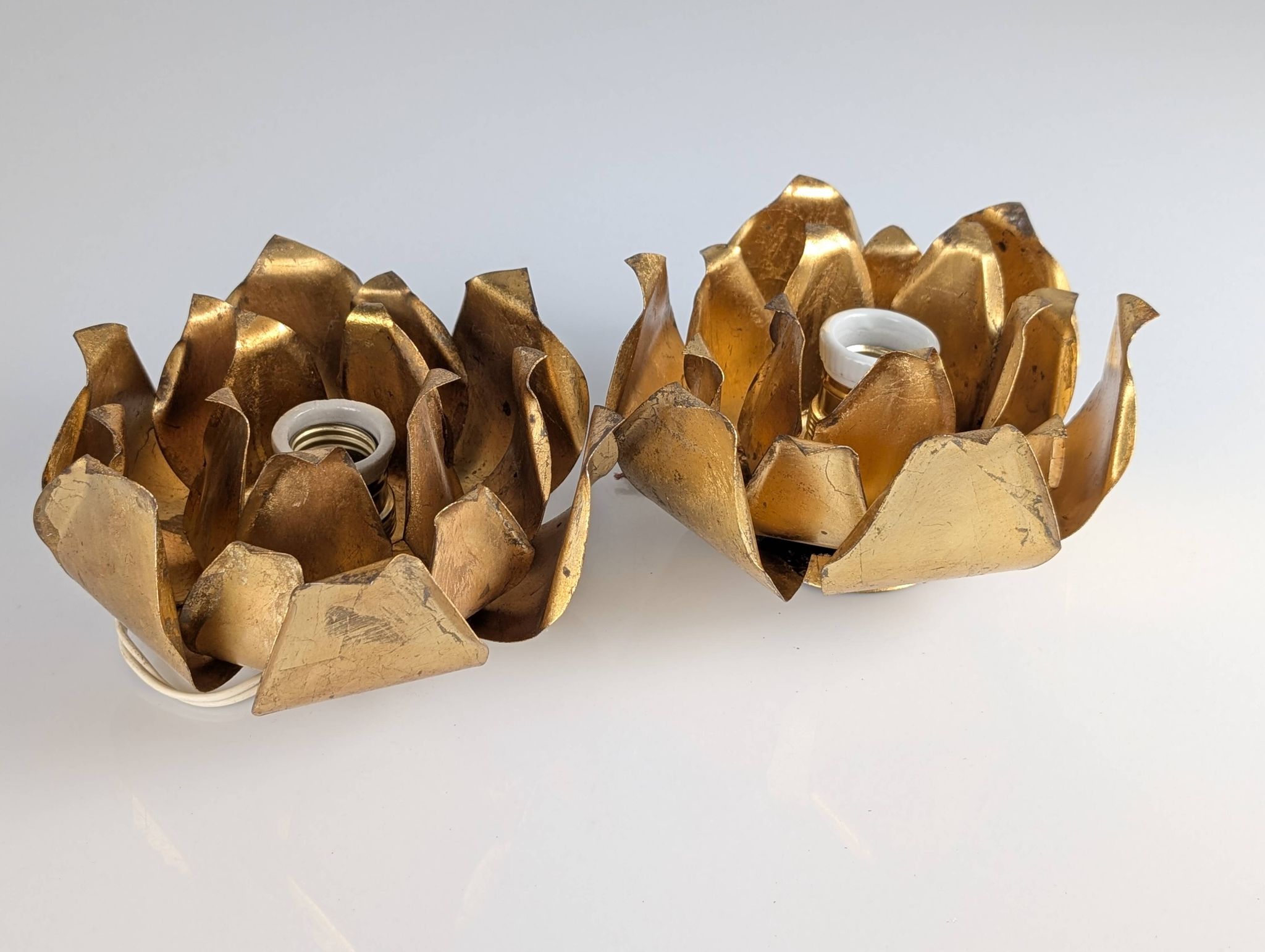 Pair of floral gilt metal wall sconces, Hans Kögl, 1970s