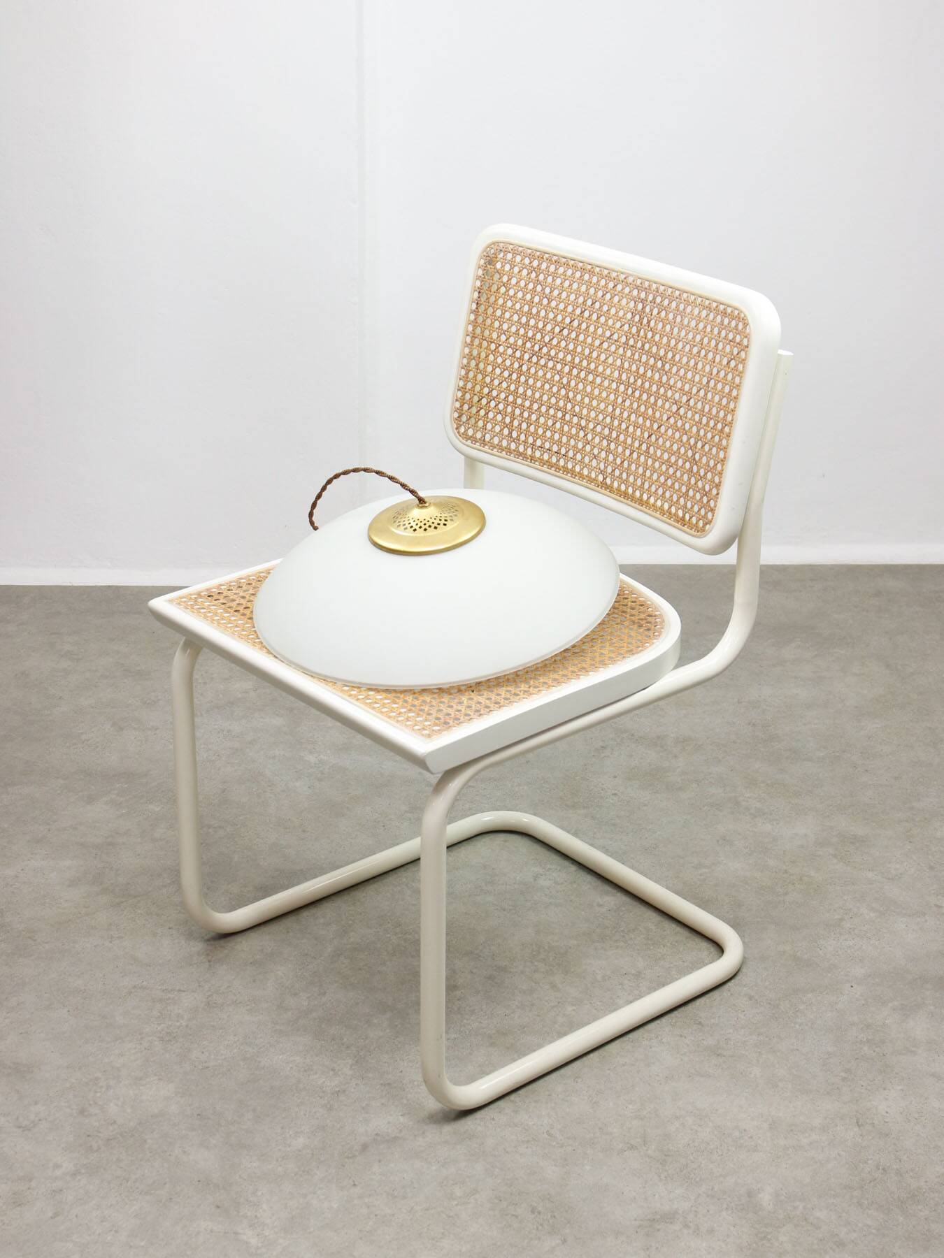 Mid-Century Italian Saucer Glass and Brass Pendant Lamp