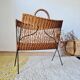 Vintage wicker and metal magazine rack
