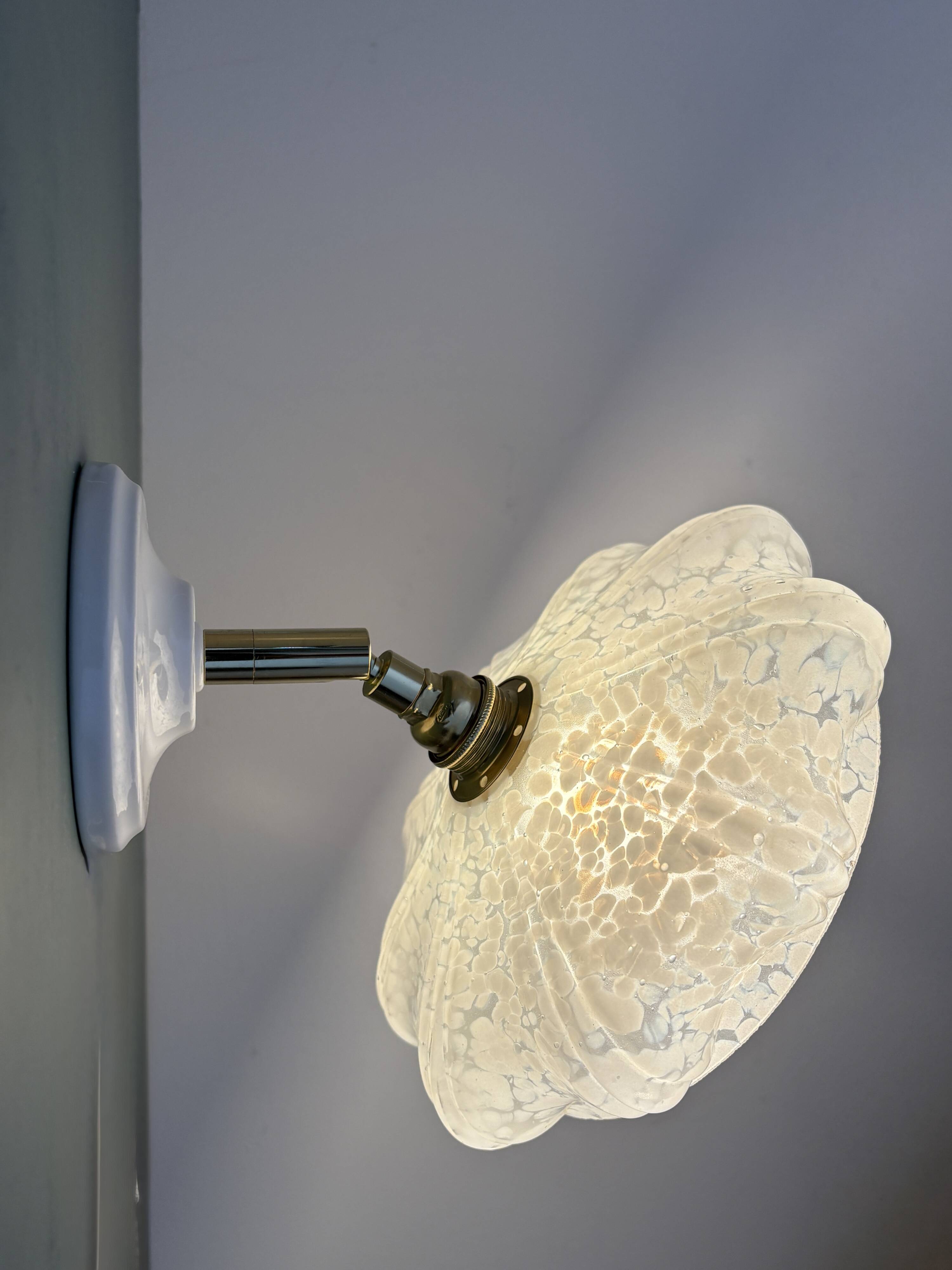 Vintage art deco wall lamp with white Clichy glass shade