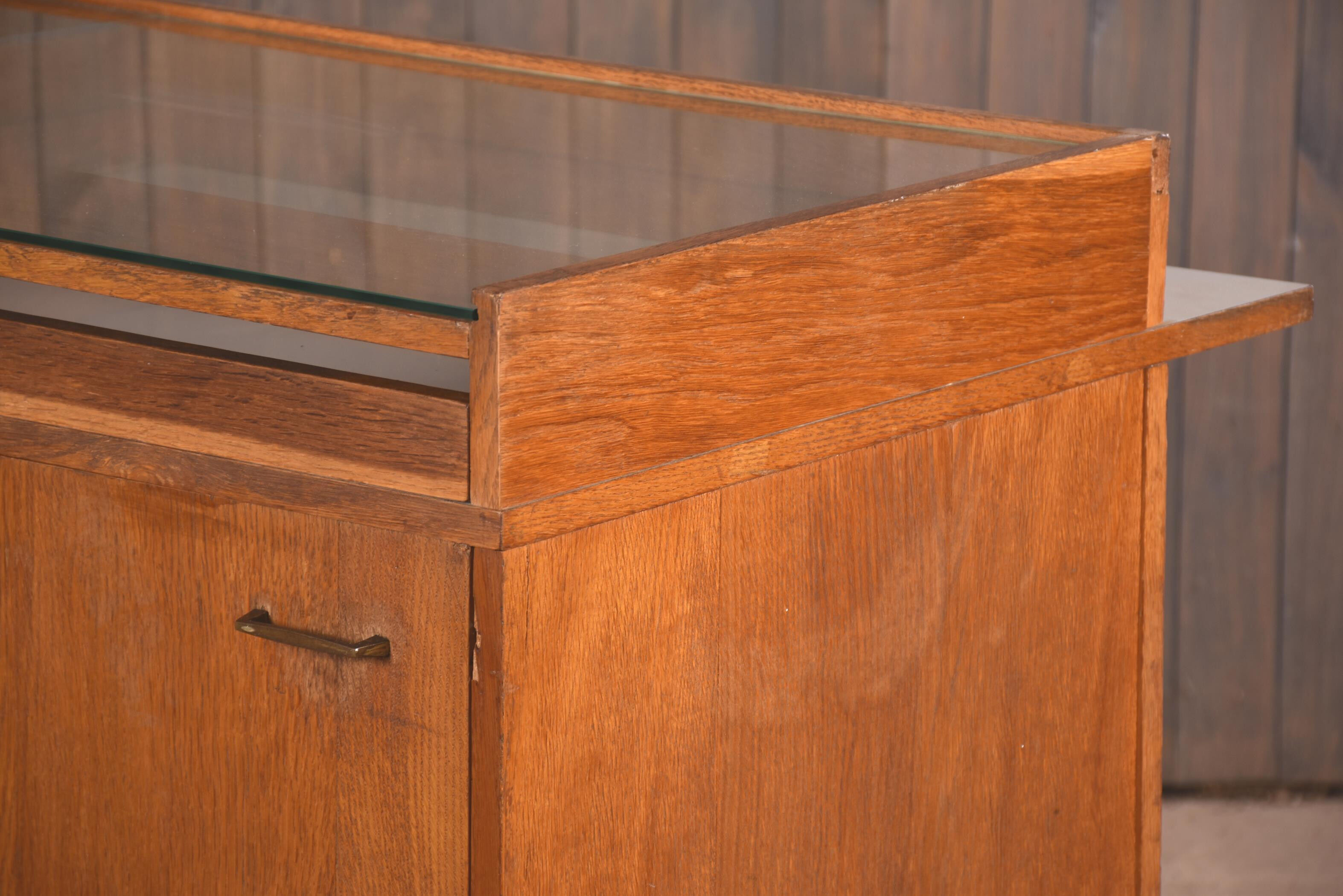 Vintage pharmacy counter showcase