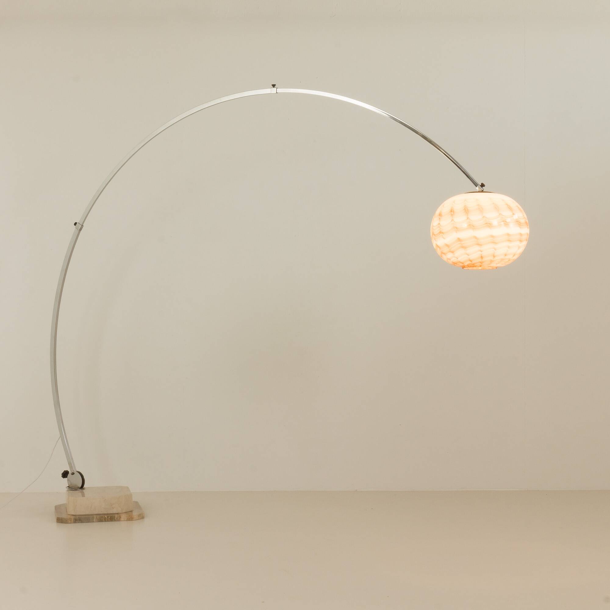 Italian mid century extra large arc lamp with Murano glass shade, 1970s
