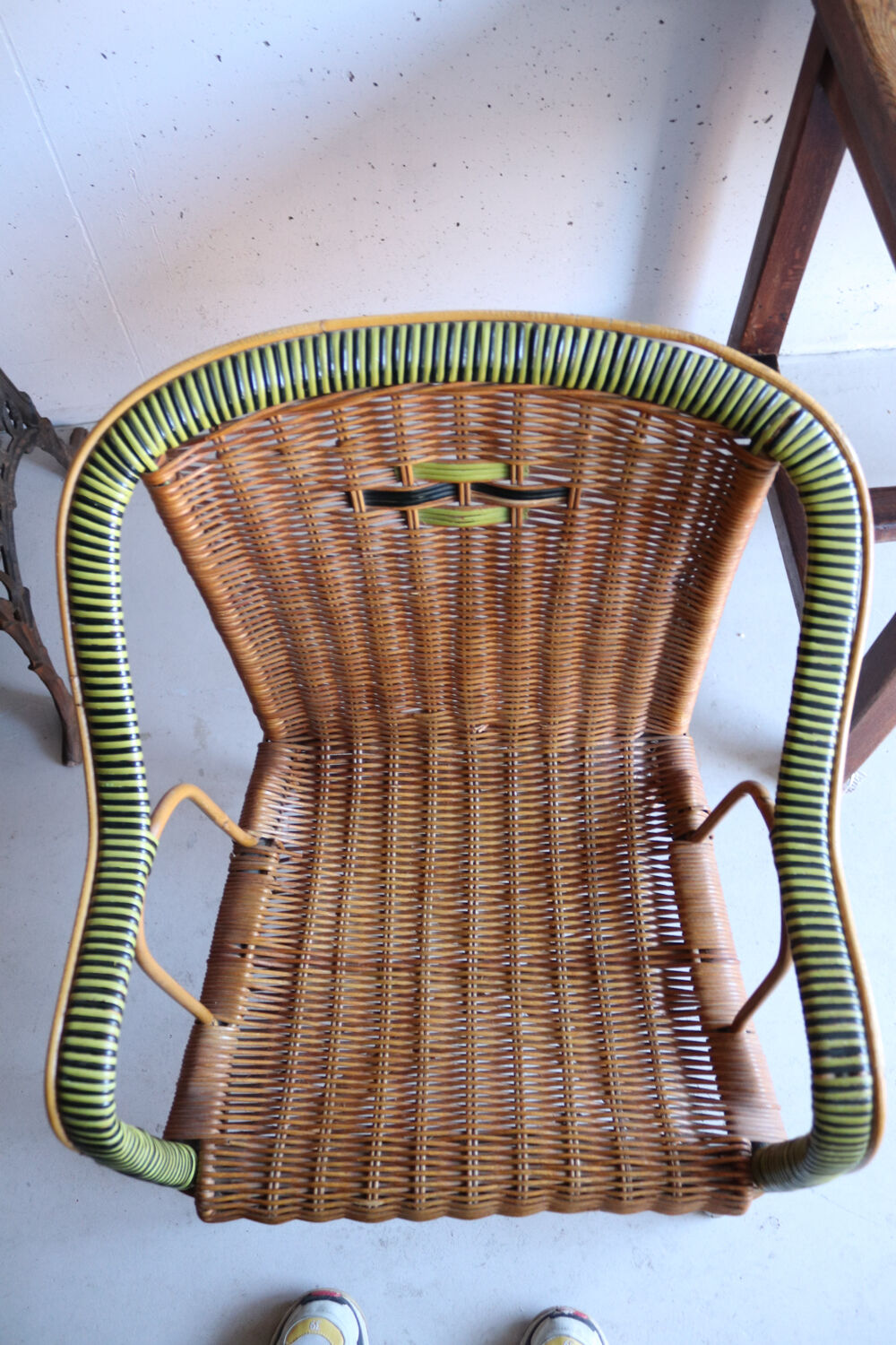 Antique two-tone rattan armchair