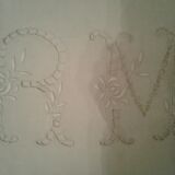 Old Lin Drap. Monogram embroidered and opened R M and 3 lines day