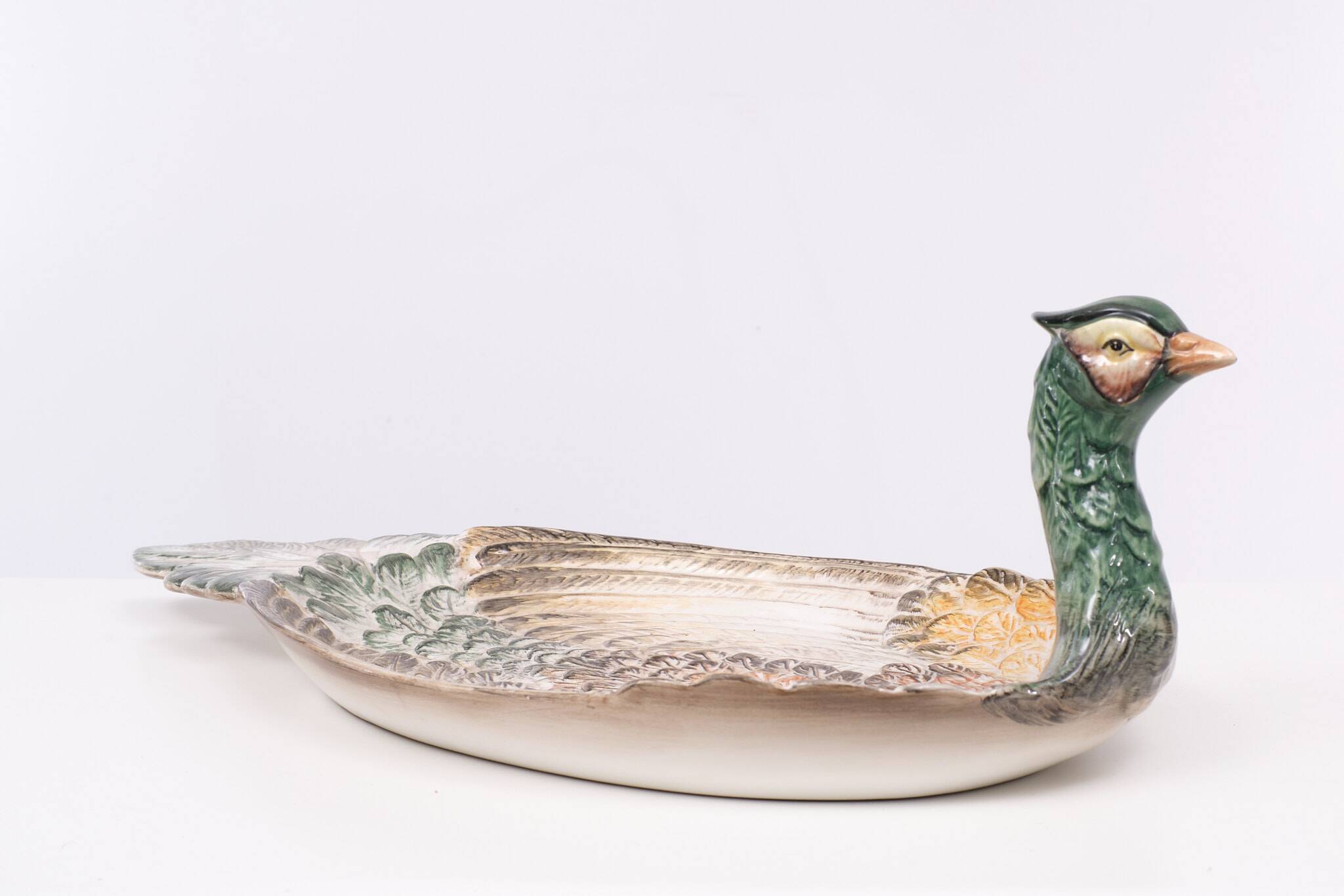 Mid century modern large Italian ceramic Peacock platter