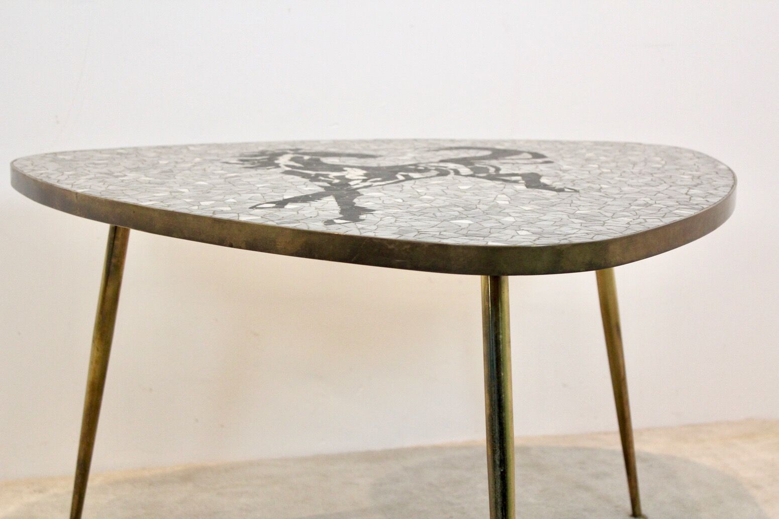 Mosaic and brass coffee or side table by Berthold Müller, 1960s