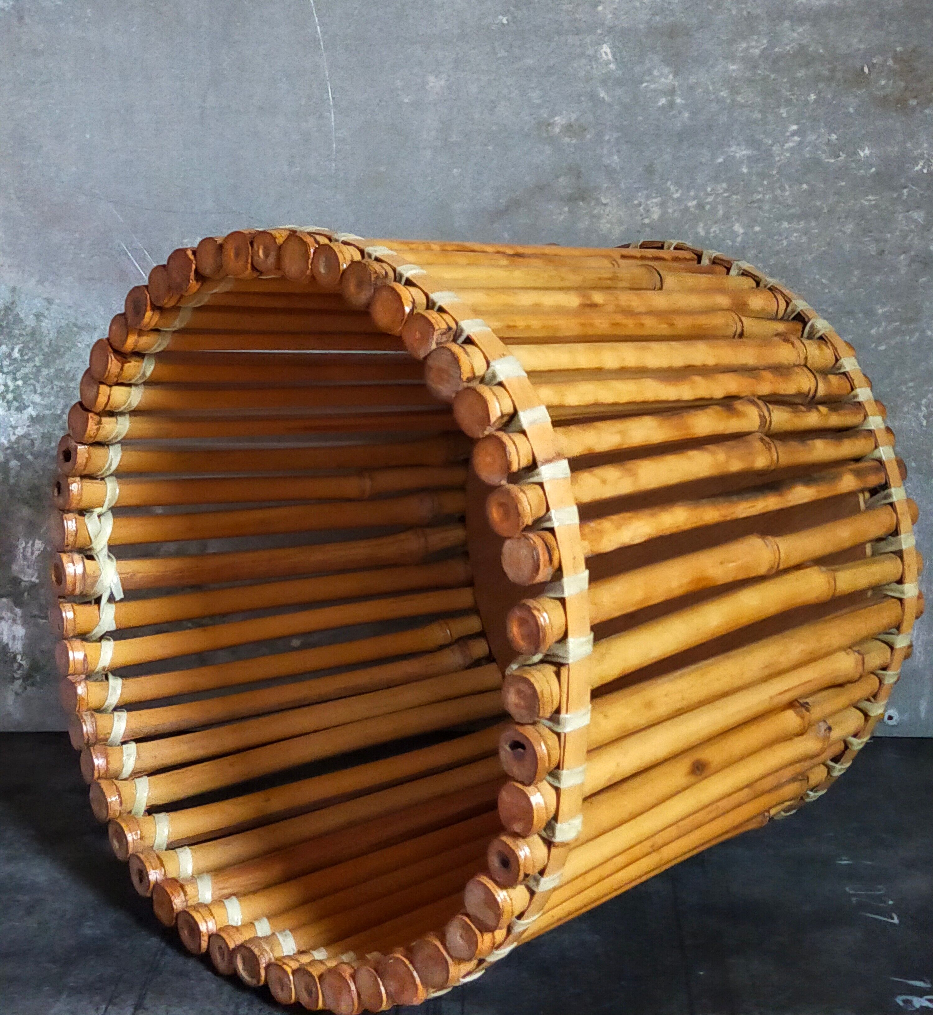 Pot cover basket Art-popular bamboo and scoubidou 50s
