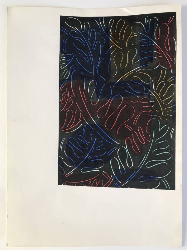 Elie Dayan, Sans titre (motif végétal 3). Technique mixte sur papier