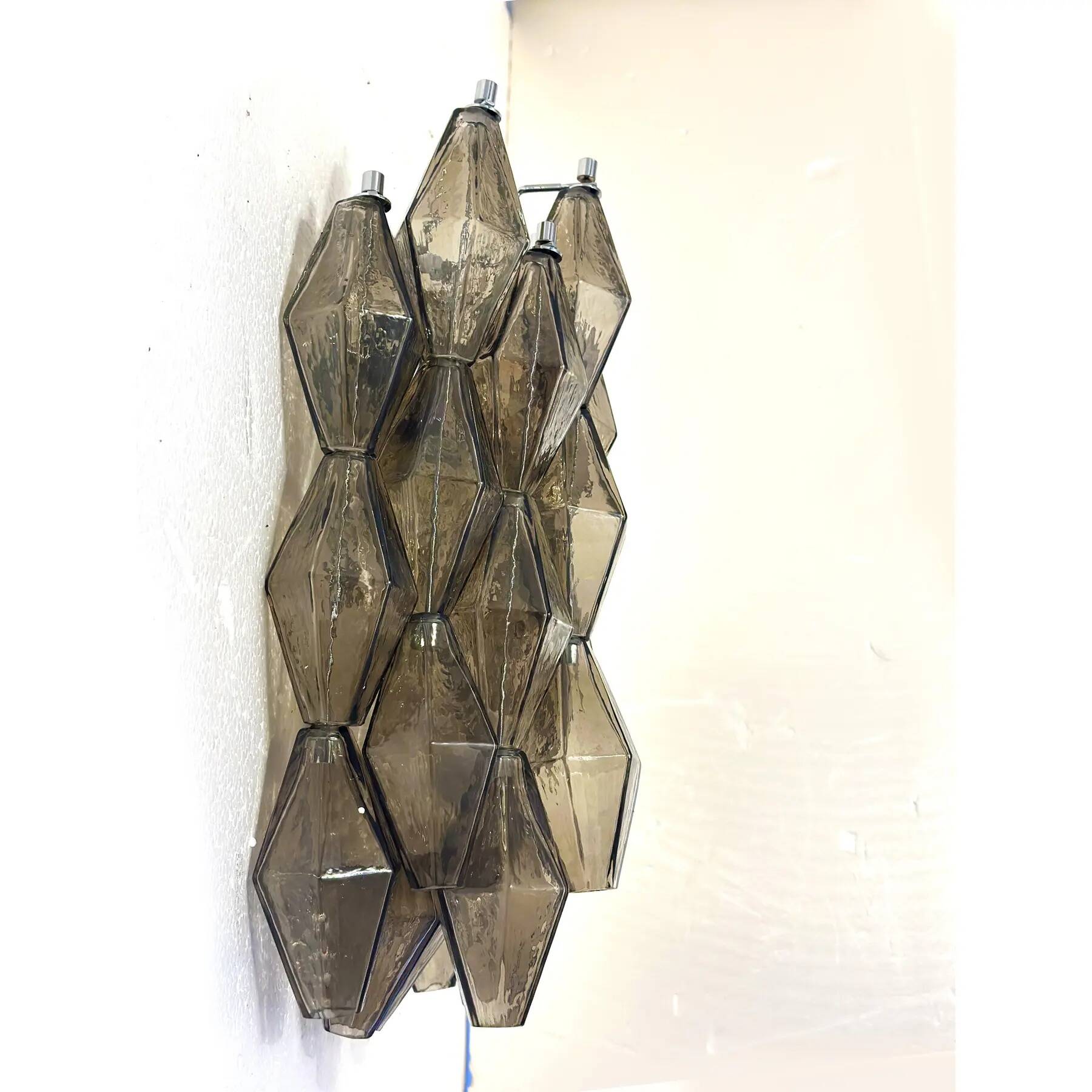 Set of Two “Poliedri” Murano Glass Wall Sconce in Venini Style
