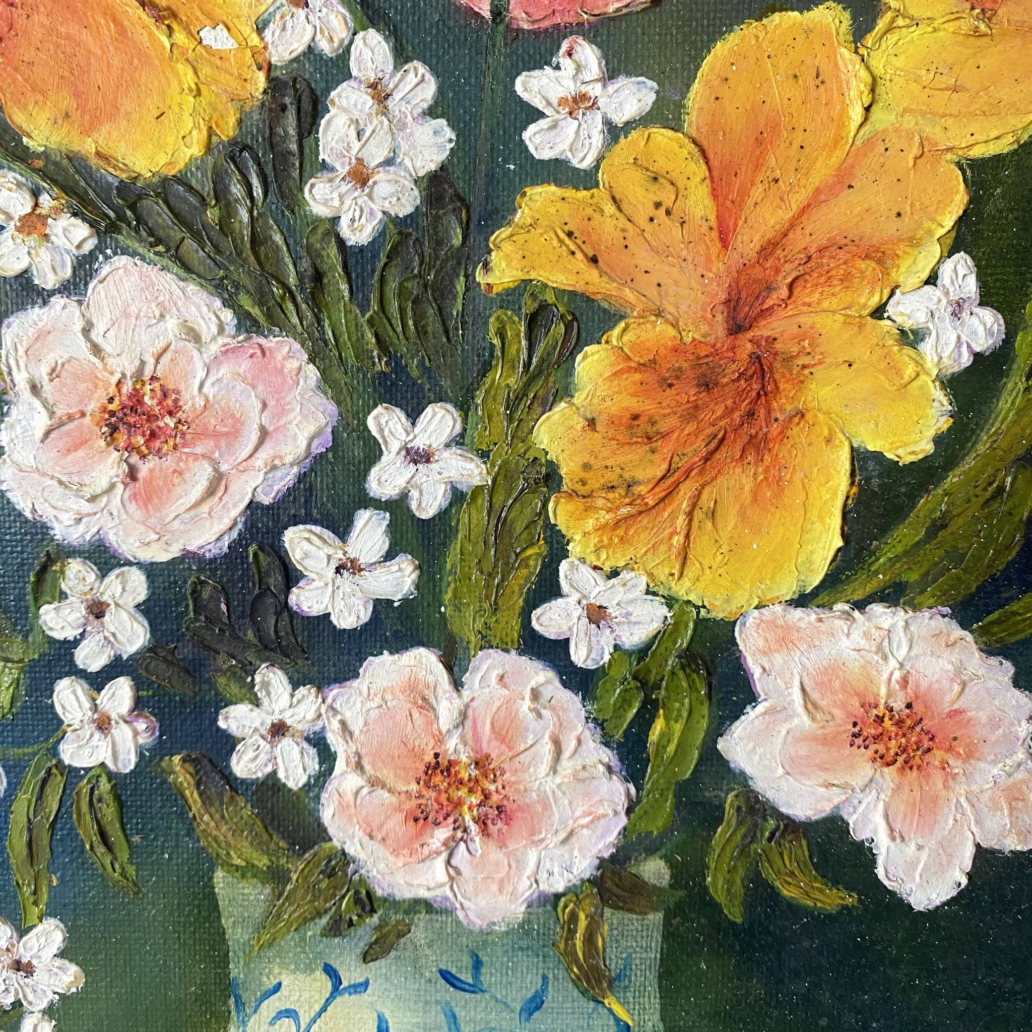 Peinture bouquet huile sur toile 38X38