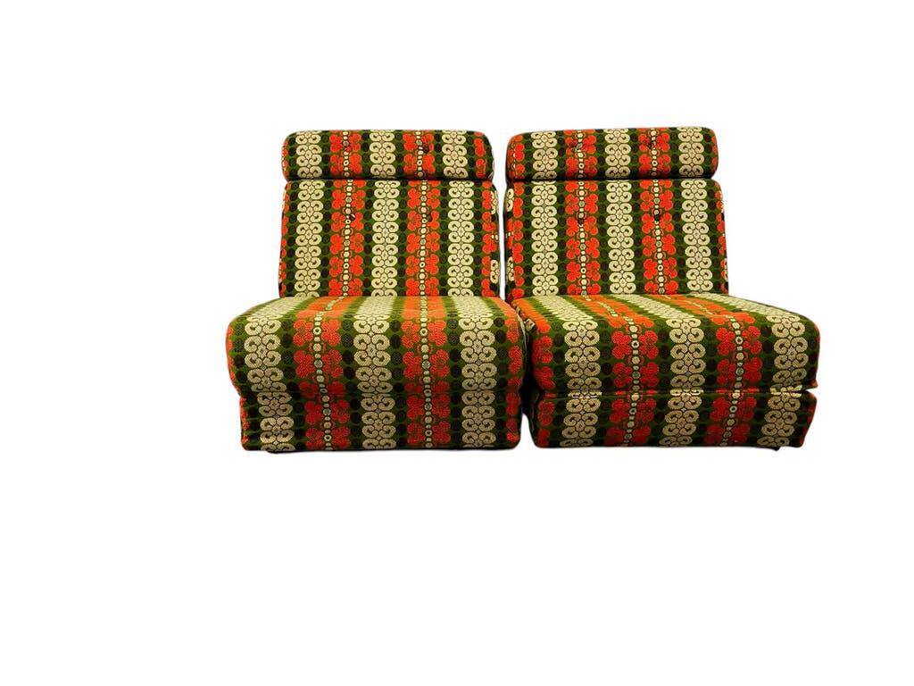 Ensemble de 2 fauteuils/canapés-lits vintage vert orange