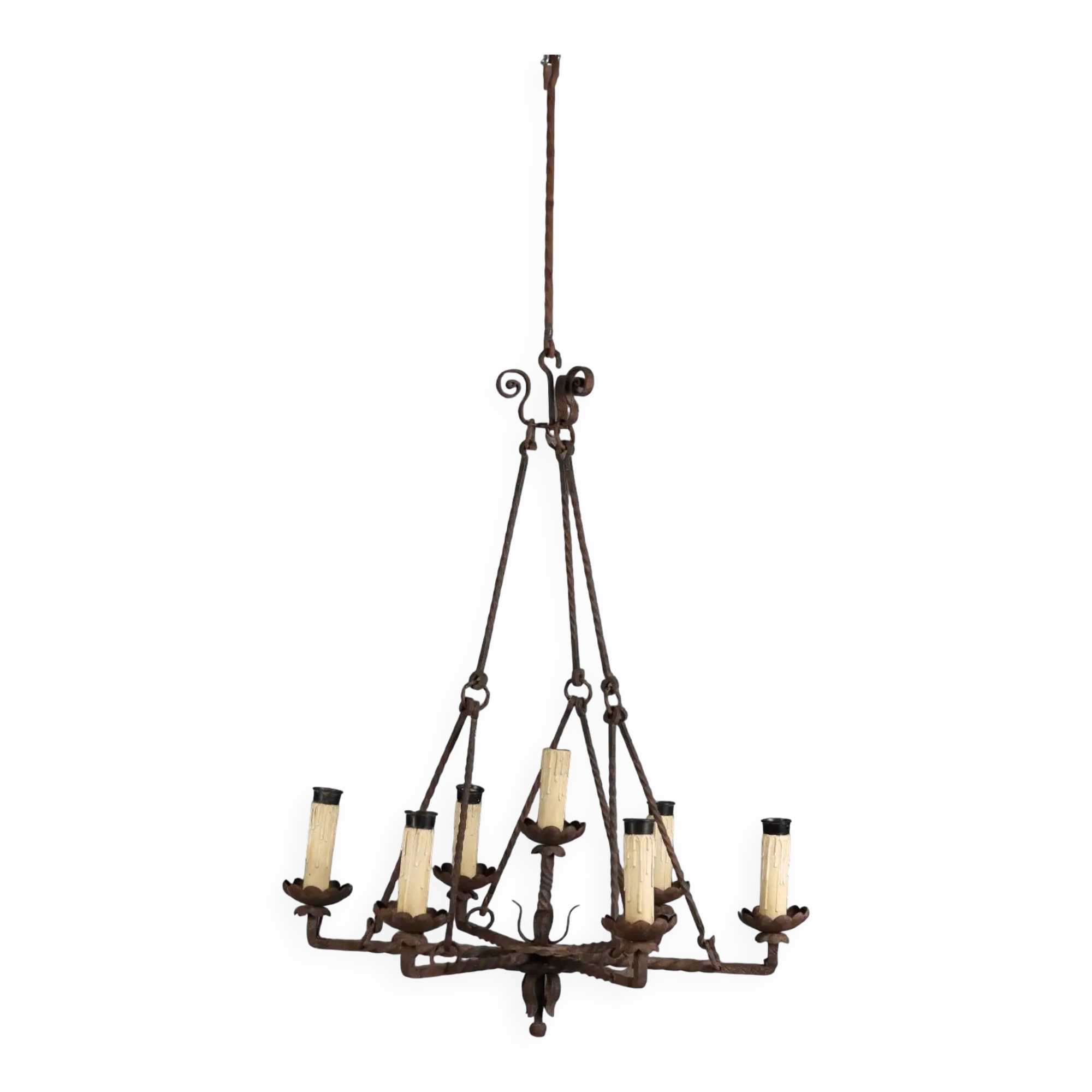 Antique wrought iron chandelier with 7 lights, Italy, 19th century.