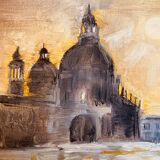 Signed painting oil on canvas landscape Venice "Santa Maria" sunset