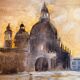 Signed painting oil on canvas landscape Venice "Santa Maria" sunset