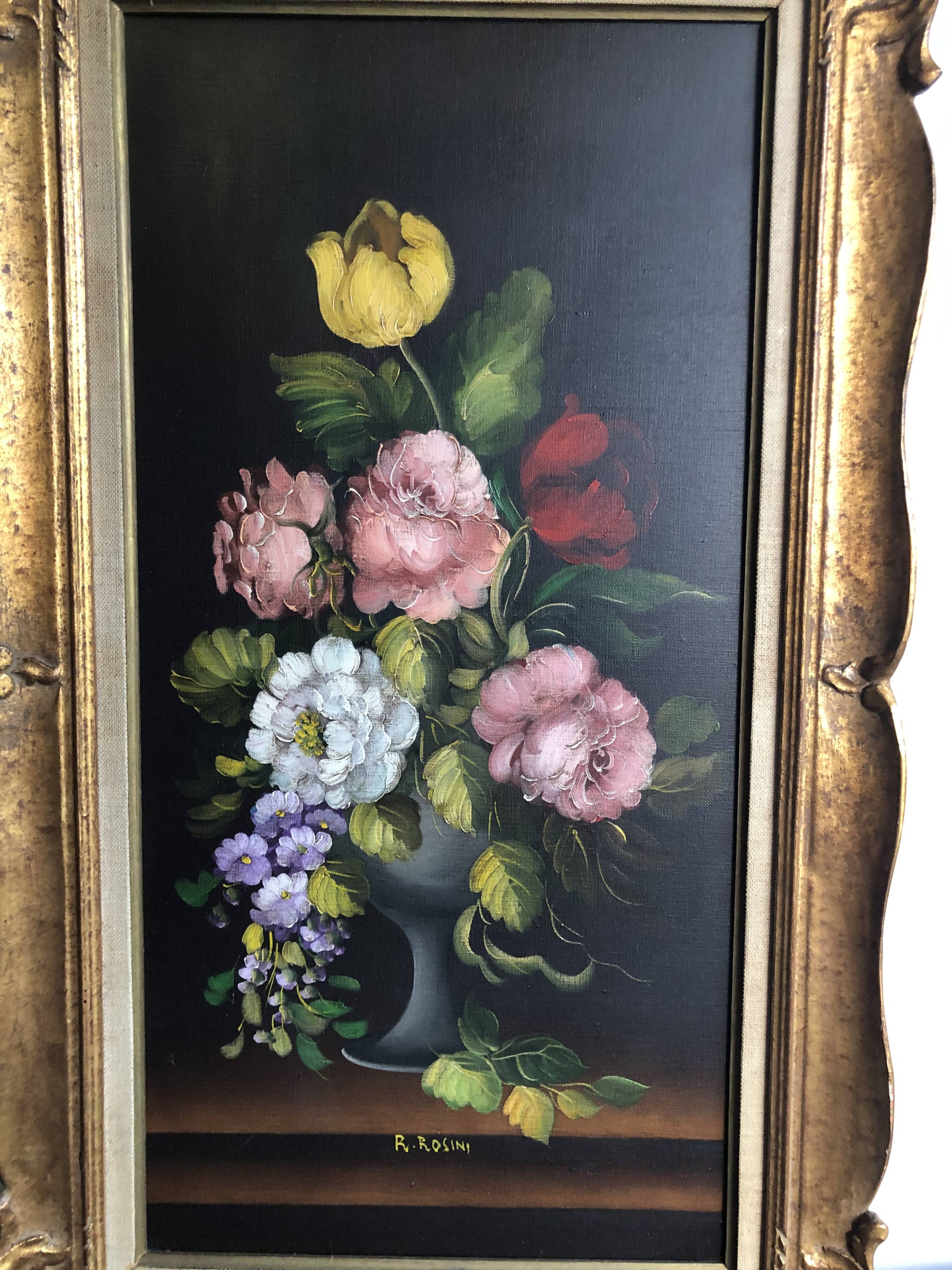 Oil on canvas painting of flowers