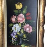 Oil on canvas painting of flowers