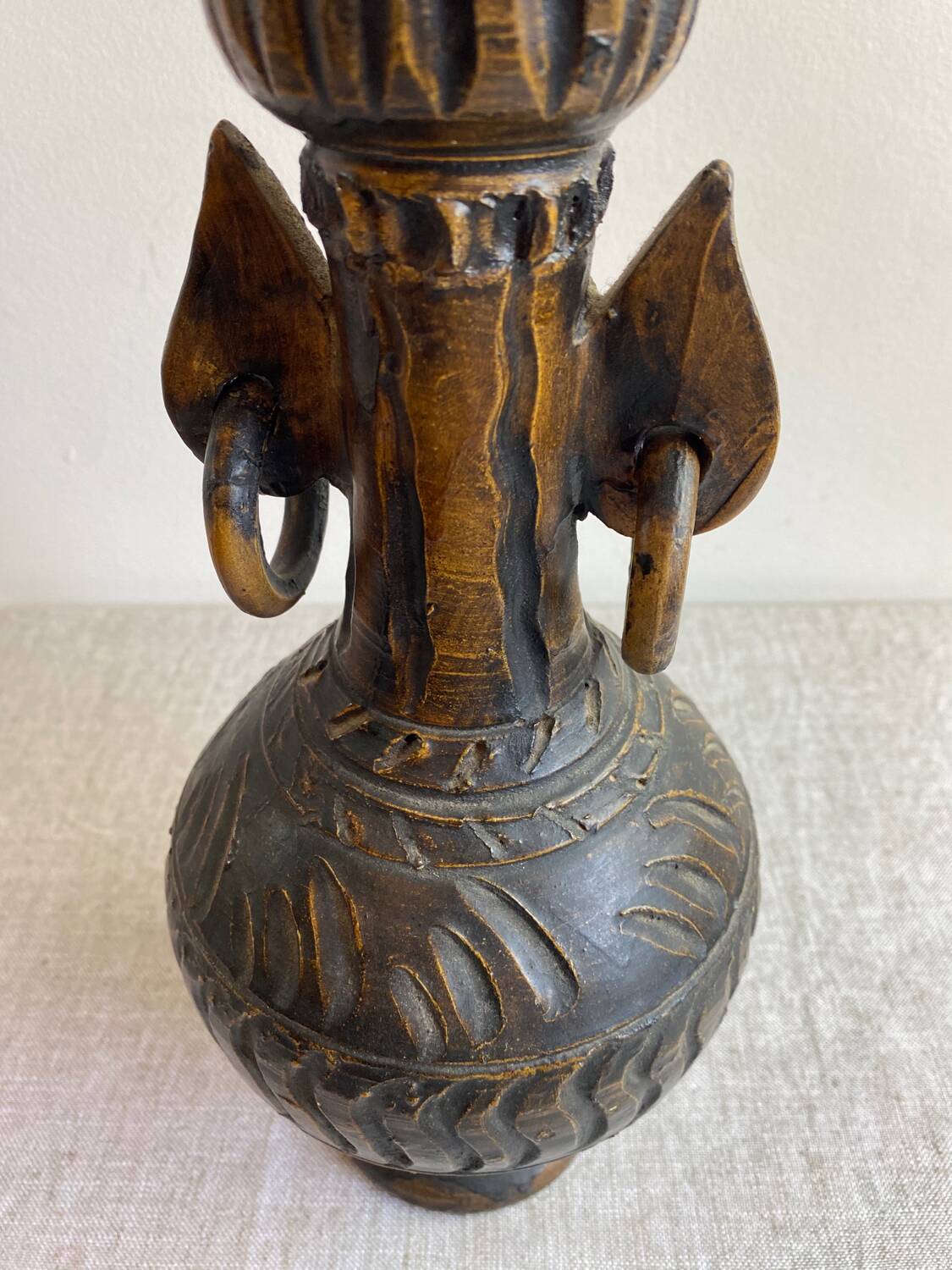 Ringed terracotta vase