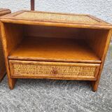 Pair of vintage maugrion rattan nightstands with drawers
