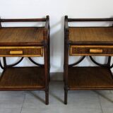 Pair of bedside tables in rattan and woven wicker from the 70s