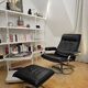 Fauteuil cuir et son ottoman