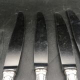 9 table knives in silver metal.