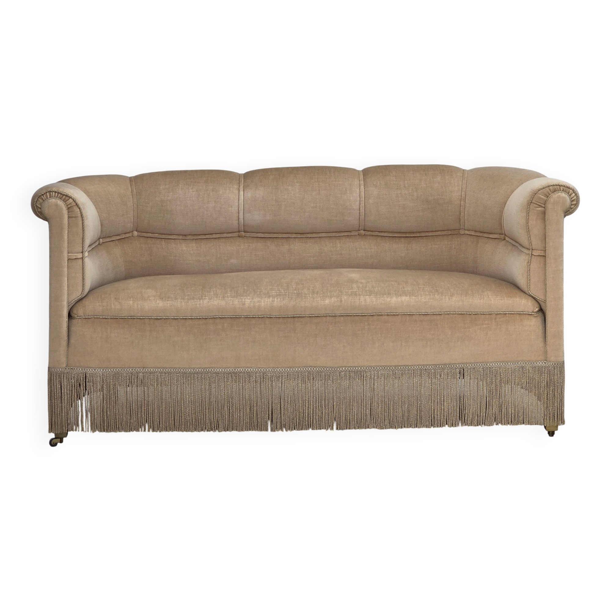 1950s, Danish 2-seater sofa, furniture velour, teak wood legs.