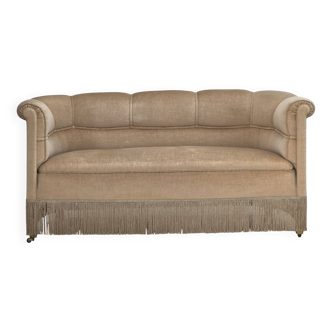 Canapé 2 places danois des années 1950, velours de mobilier, pieds en bois de teck.