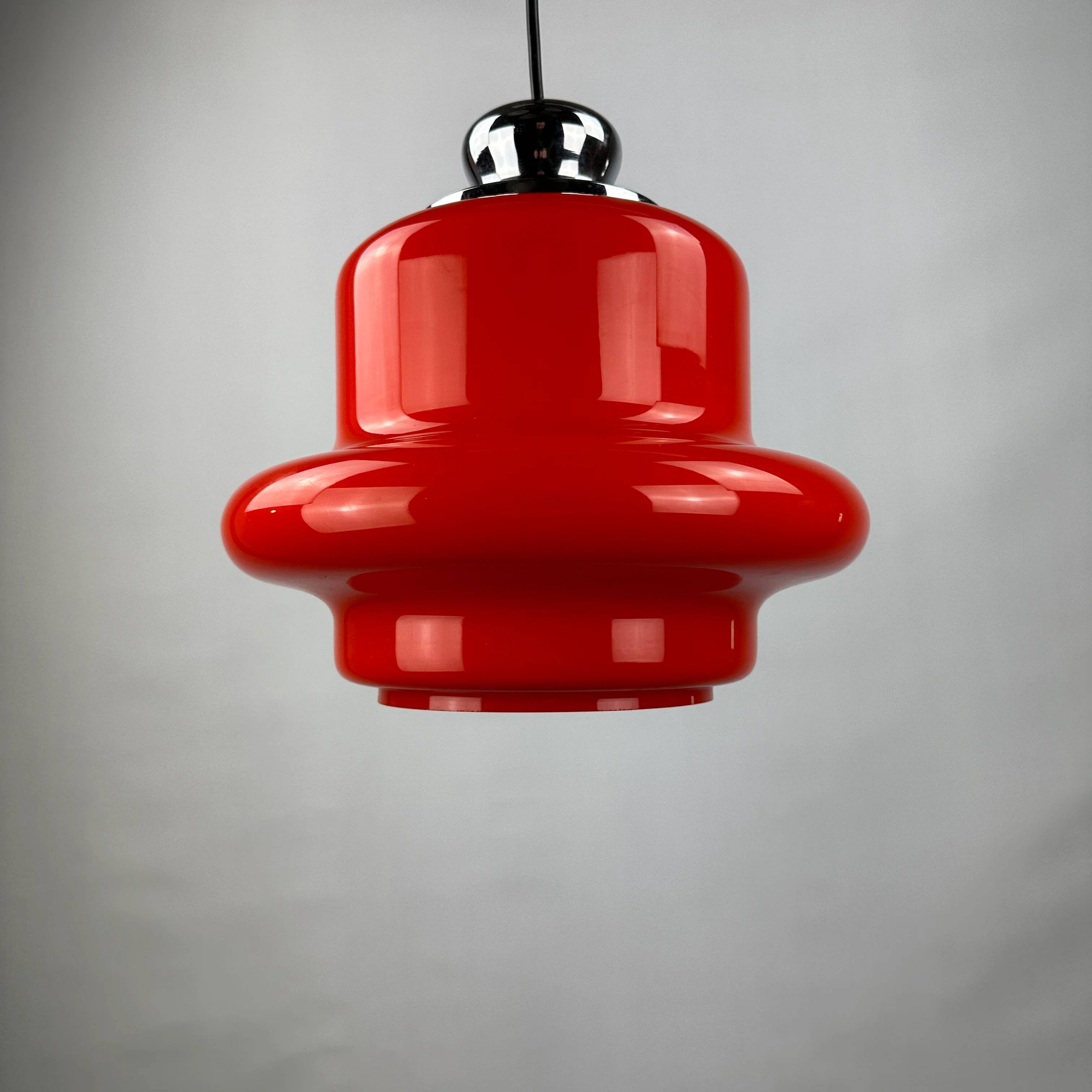 Red opaline glass pendant by Hustadt Leuchten, 1960