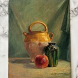 Old painting oil still life on plywood