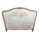 antique fabric and wood headboard