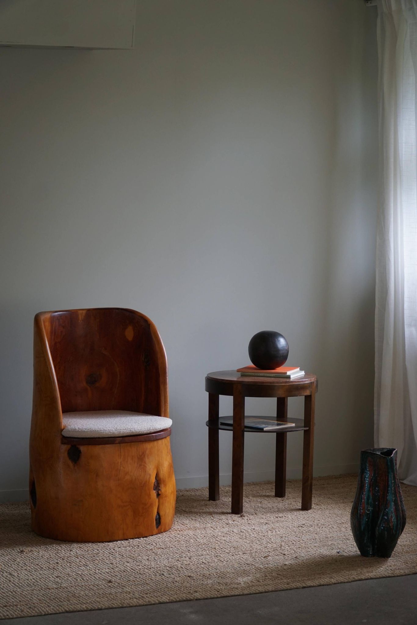 Table d'appoint ronde Art déco en hêtre et marbre, par un ébéniste danois, années 1940
