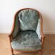 Antique bergère armchair in wood and green velvet