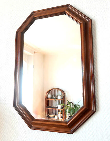 Hexagonal mirror in art deco wood