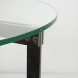 Modernist glass coffee table with stainless steel base